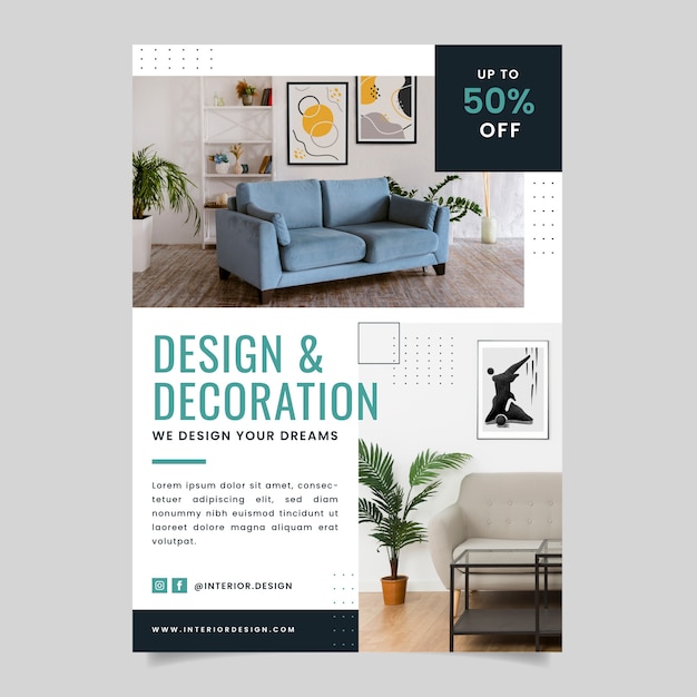 Vecteur gratuit affiche de design d'intérieur minimaliste design plat