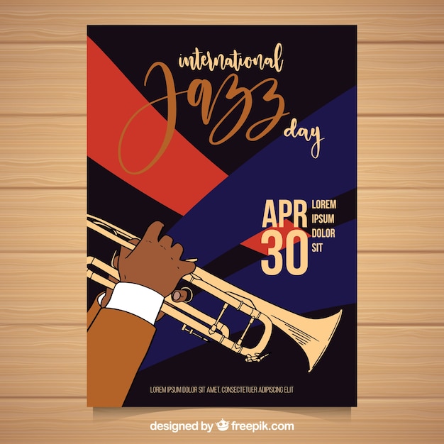 Vecteur gratuit affiche dessiné à la main pour une journée internationale de jazz