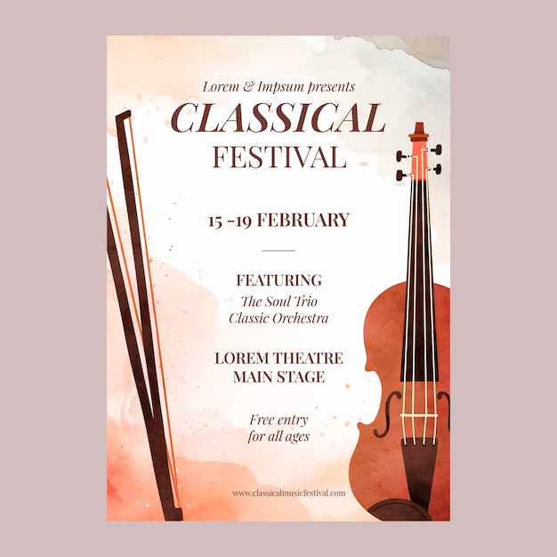 Vecteur gratuit affiche du concert de l'orchestre à l'aquarelle