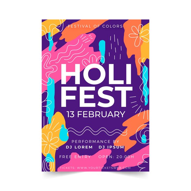 Affiche du festival holi dessiné à la main