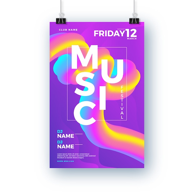 Vecteur gratuit affiche du festival de musique abstraite avec une forme 3d colorée