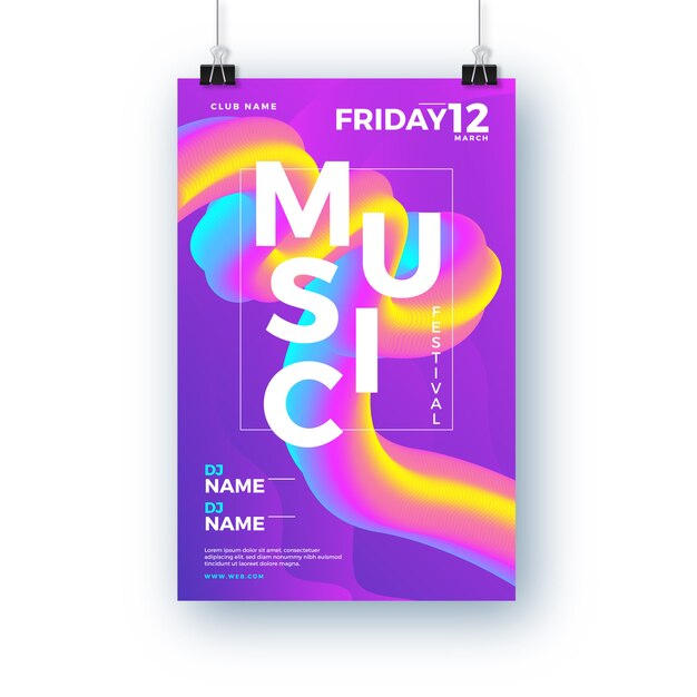 Affiche du festival de musique abstraite avec une forme 3d colorée