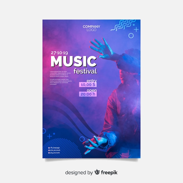 Vecteur gratuit affiche du festival de musique abstraite avec photo