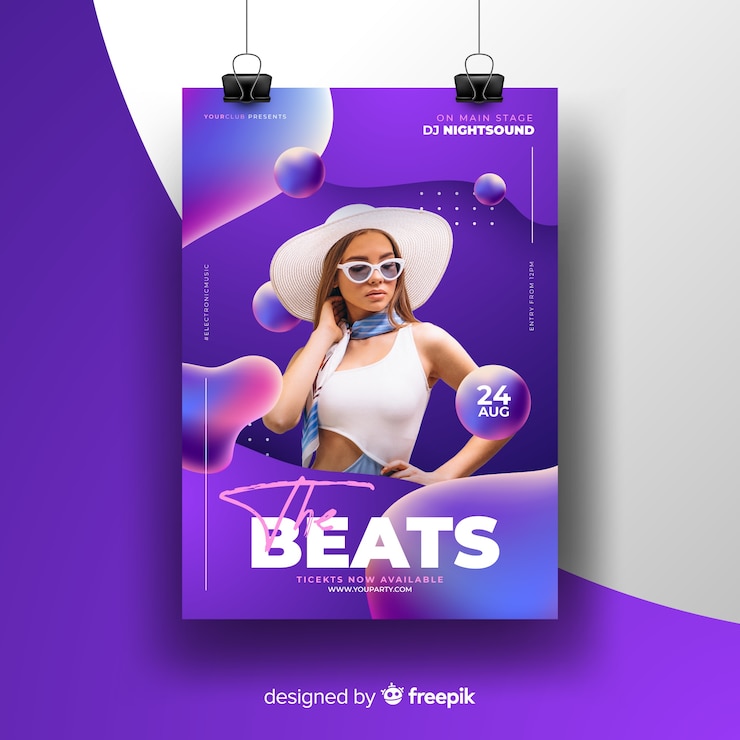 Vecteur gratuit affiche du festival de musique abstraite avec photo