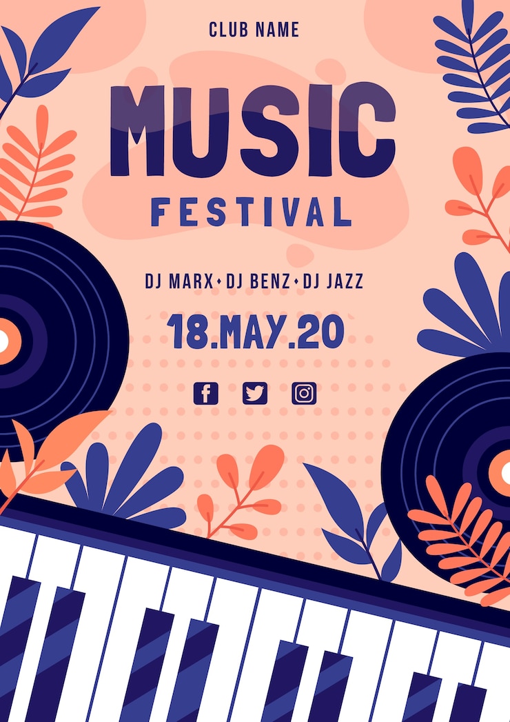 Vecteur gratuit affiche du festival de musique avec clavier de piano