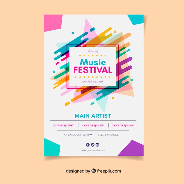 Vecteur gratuit affiche du festival de musique colorée