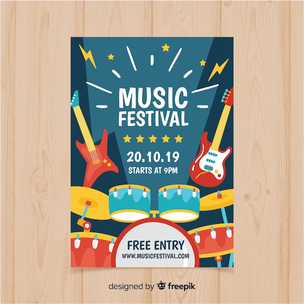 Vecteur gratuit affiche du festival de musique dessiné à la main