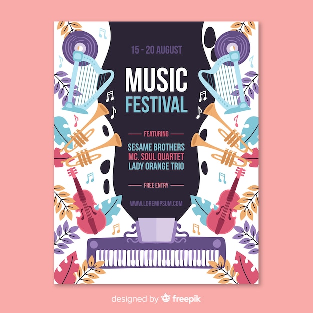 Vecteur gratuit affiche du festival de musique dessiné à la main