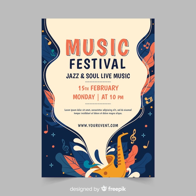 Vecteur gratuit affiche du festival de musique dessiné à la main