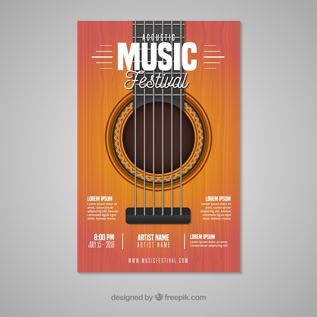 Vecteur gratuit affiche du festival de musique avec guitare