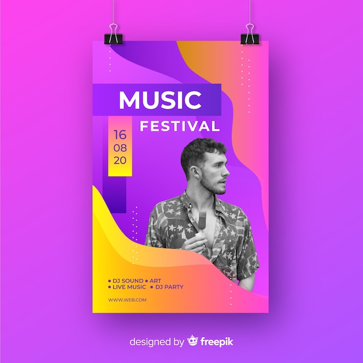 Vecteur gratuit affiche du festival de musique avec photo