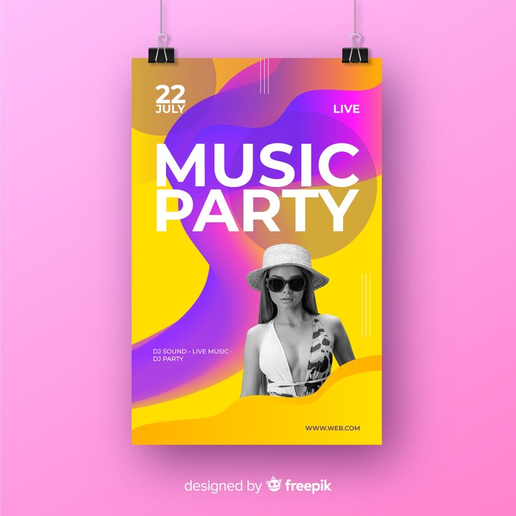 Vecteur gratuit affiche du festival de musique avec photo