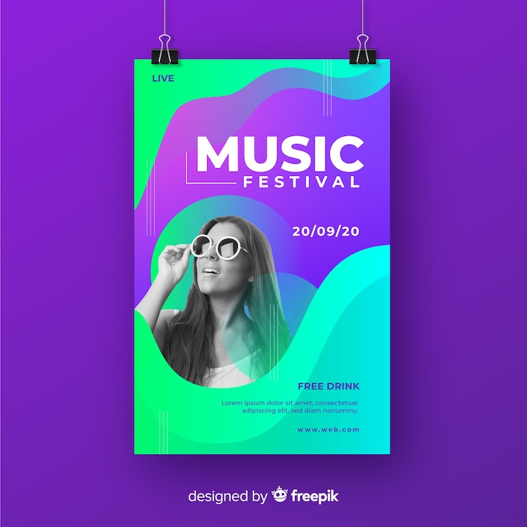 Vecteur gratuit affiche du festival de musique avec photo