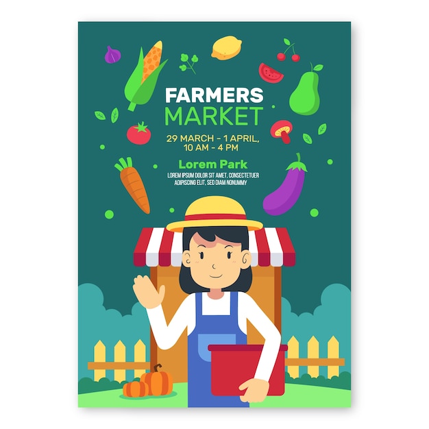 Vecteur gratuit affiche du marché des agriculteurs design plat dessiné à la main