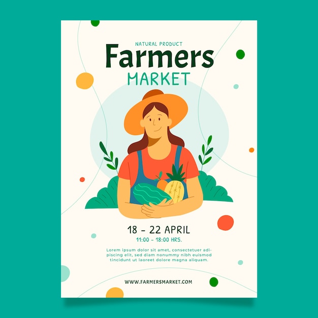 Vecteur gratuit affiche du marché des agriculteurs design plat dessiné à la main