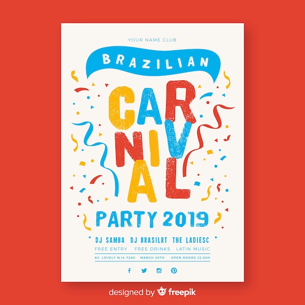 Vecteur gratuit affiche du parti de carnaval brésilien confetti