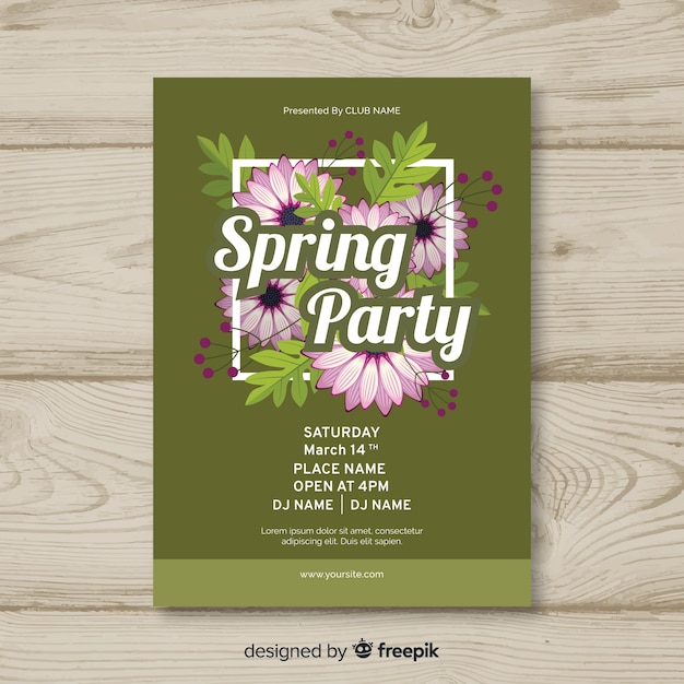 Vecteur gratuit affiche du parti printemps fleurs dessinées à la main