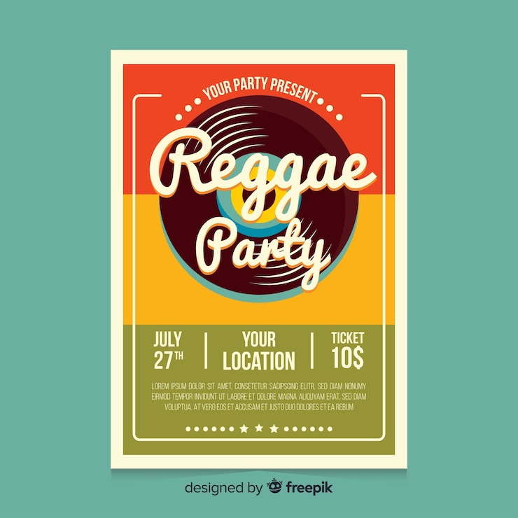 Vecteur gratuit affiche du parti reggae coloré avec design plat