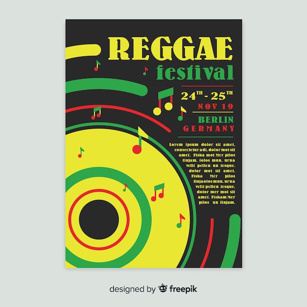 Vecteur gratuit affiche du parti reggae coloré avec design plat