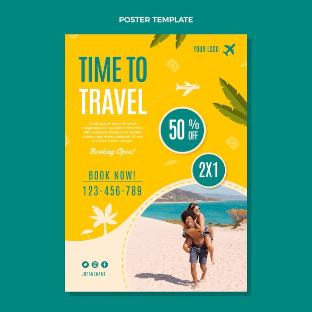 Vecteur gratuit affiche du temps plat pour voyager