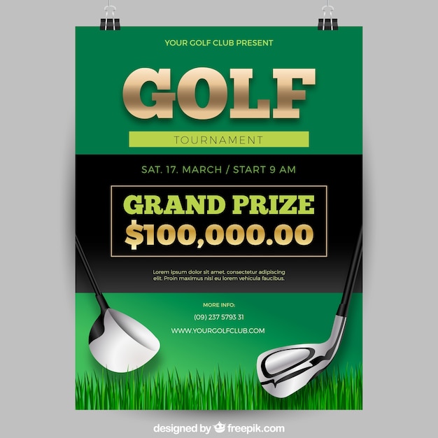 Vecteur gratuit affiche du tournoi de golf vert