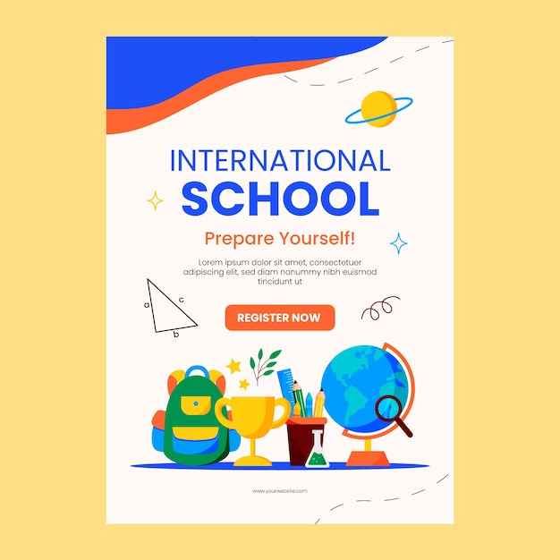 Affiche d'une école internationale de design plat