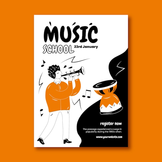 Vecteur gratuit affiche d'école de musique dessinée à la main