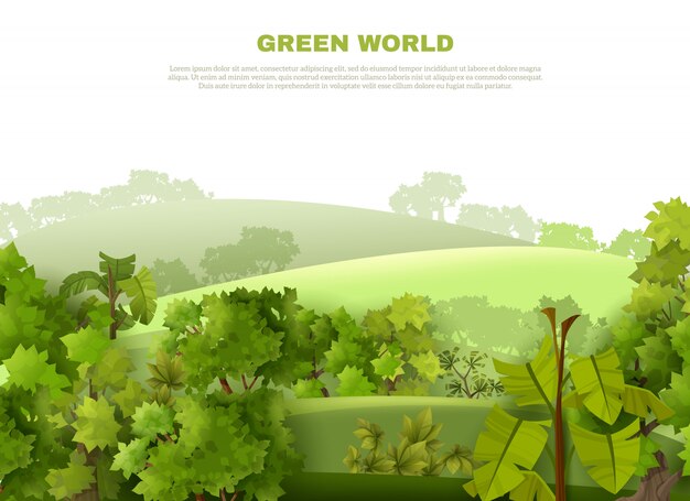 Affiche écologique de paysage vallonné de Green World