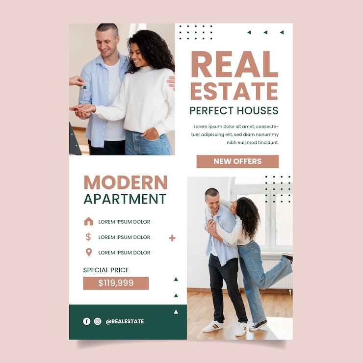 Vecteur gratuit affiche d'entreprise immobilière design plat