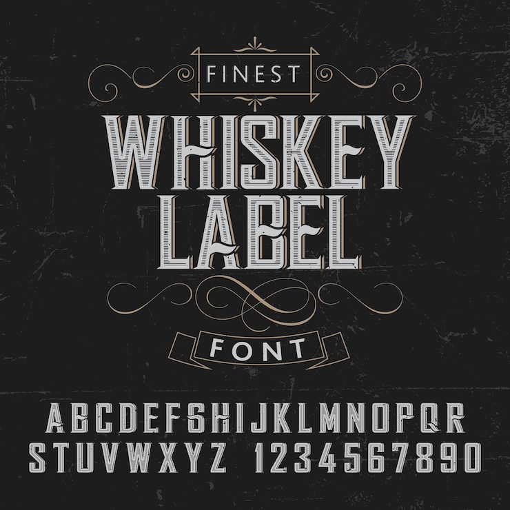 Vecteur gratuit affiche d'étiquette de whisky la plus fine avec décoration sur illustration noire