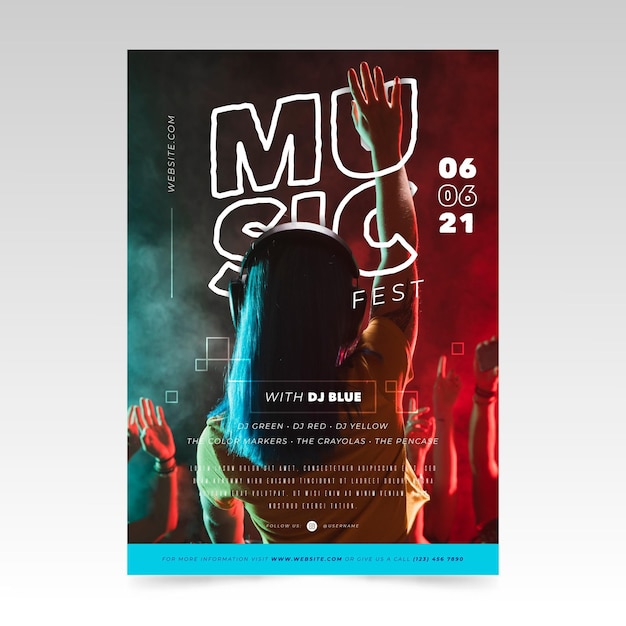 Vecteur gratuit affiche de l'événement musical 2021 avec photo