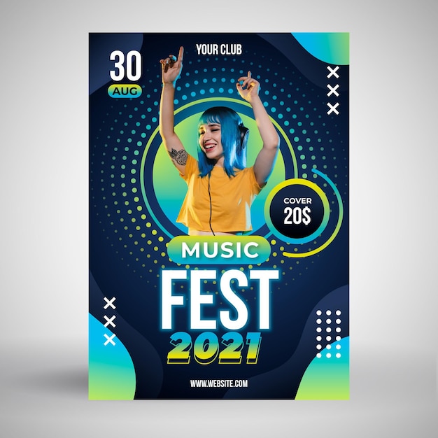 Vecteur gratuit affiche de l'événement musical 2021 avec photo