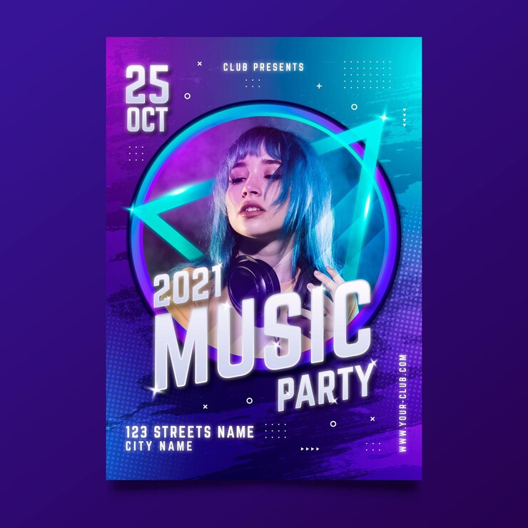 Vecteur gratuit affiche de l'événement musical avec photo pour 2021