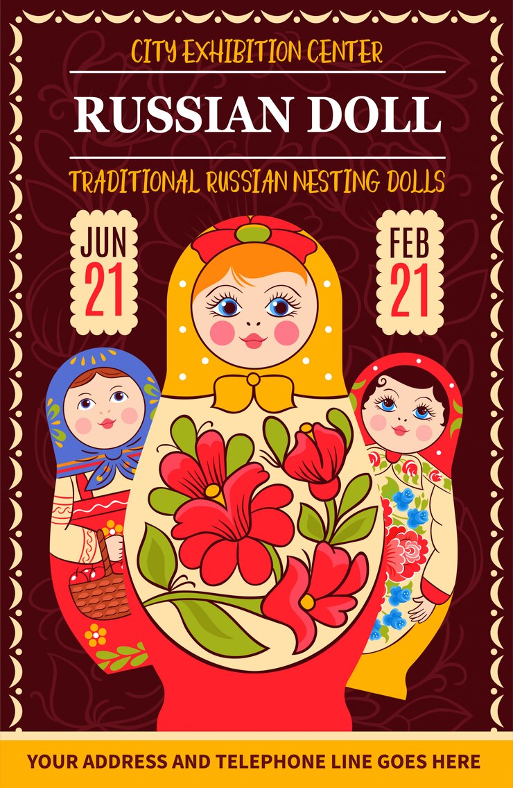 Vecteur gratuit affiche de l'exposition de poupées russes