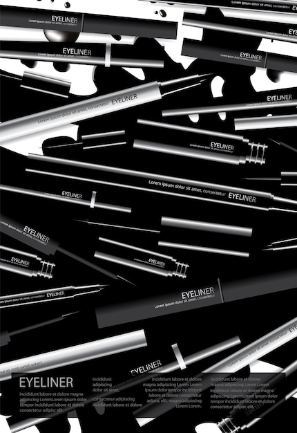 Vecteur gratuit affiche eyeliner cosmétique avec illustration vectorielle de l'emballage