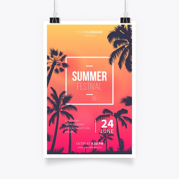 Vecteur gratuit affiche de festival tropical d'été