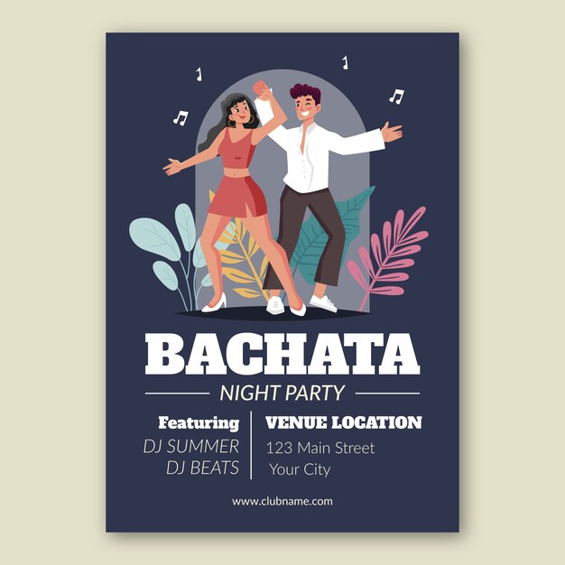 Affiche de fête de bachata dessinée à la main