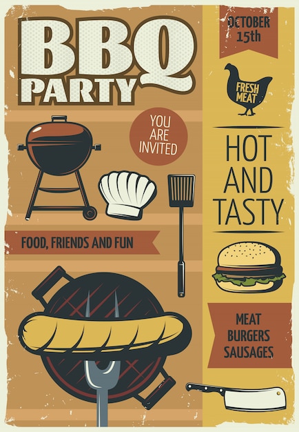 Vecteur gratuit affiche de fête barbecue