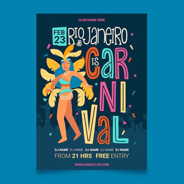Vecteur gratuit affiche de fête de carnaval brésilien dessiné à la main avec des plumes