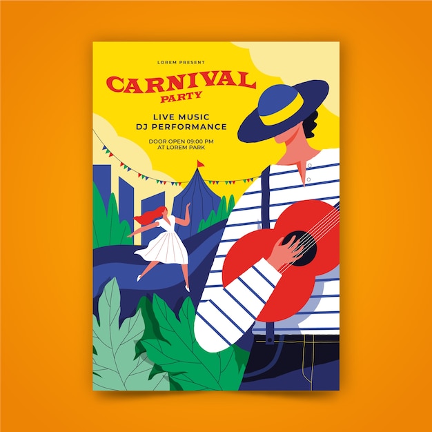 Affiche De Fête De Carnaval Dessinée à La Main