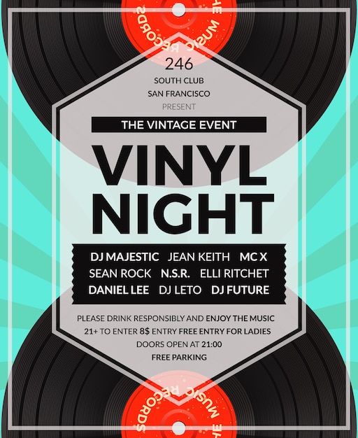 Affiche De La Fête De Dj Lp En Vinyle Vintage. Disco Et Son, Soirée Audio Musicale