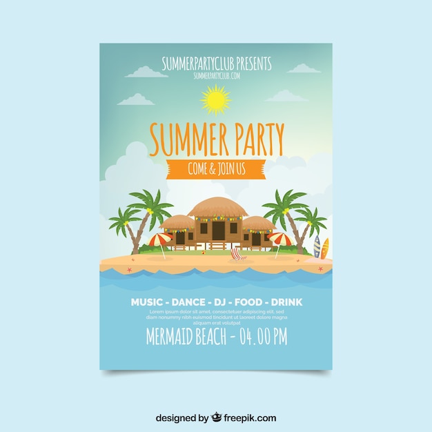 Vecteur gratuit affiche de fête d'été avec une île idyllique