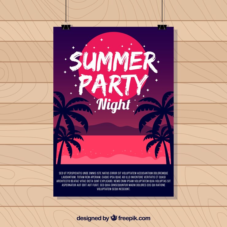 Vecteur gratuit affiche de fête d&#39;été avec des palmiers