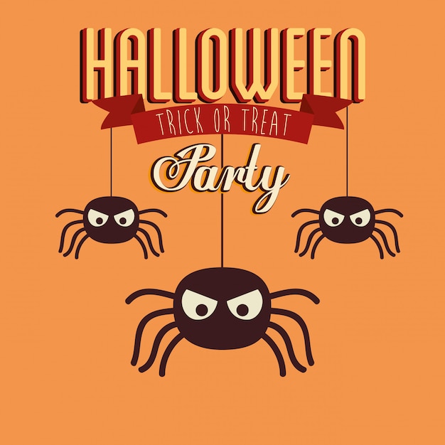 Vecteur gratuit affiche de fête halloween avec insectes araignées