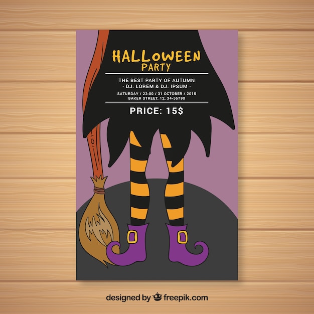 Vecteur gratuit affiche de fête de halloween avec des jambes de sorcière