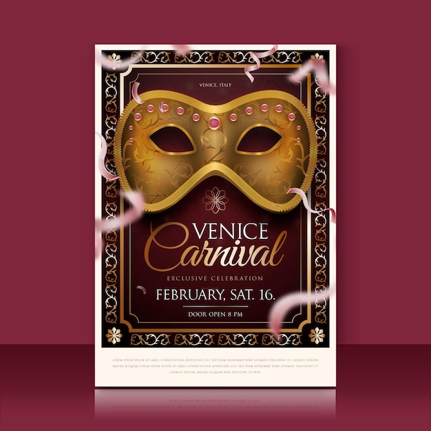 Affiche De Fête De Masque De Carnaval De Venise D'or