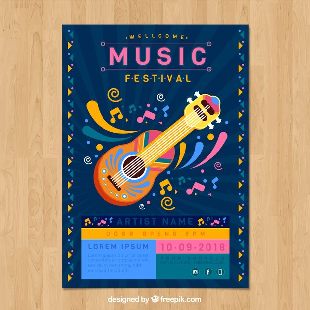 Affiche de fête de la musique créative avec guitare