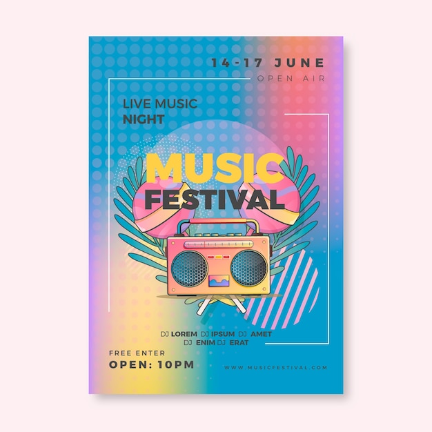 Vecteur gratuit affiche de fête de musique de culture zine dégradé