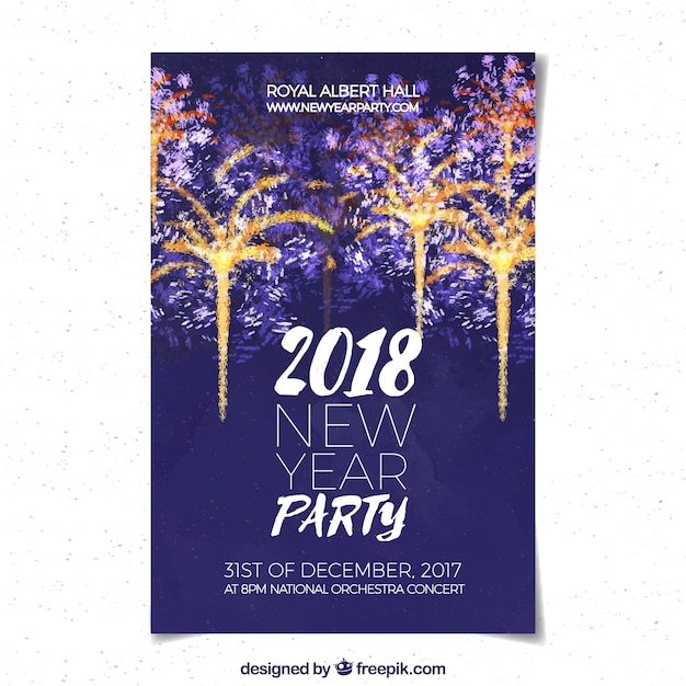 Affiche De Fête De Nouvel An Aquarelle Avec Feux D'artifice