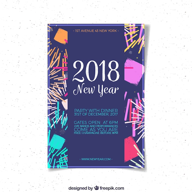 Vecteur gratuit affiche de fête de nouvel an avec des décorations dessinées à la main
